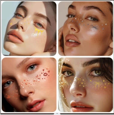 ປະເຊີນຫນ້າກັບສະຕິກເກີ glitter - ຄວາມງາມປ່ຽນເກມ