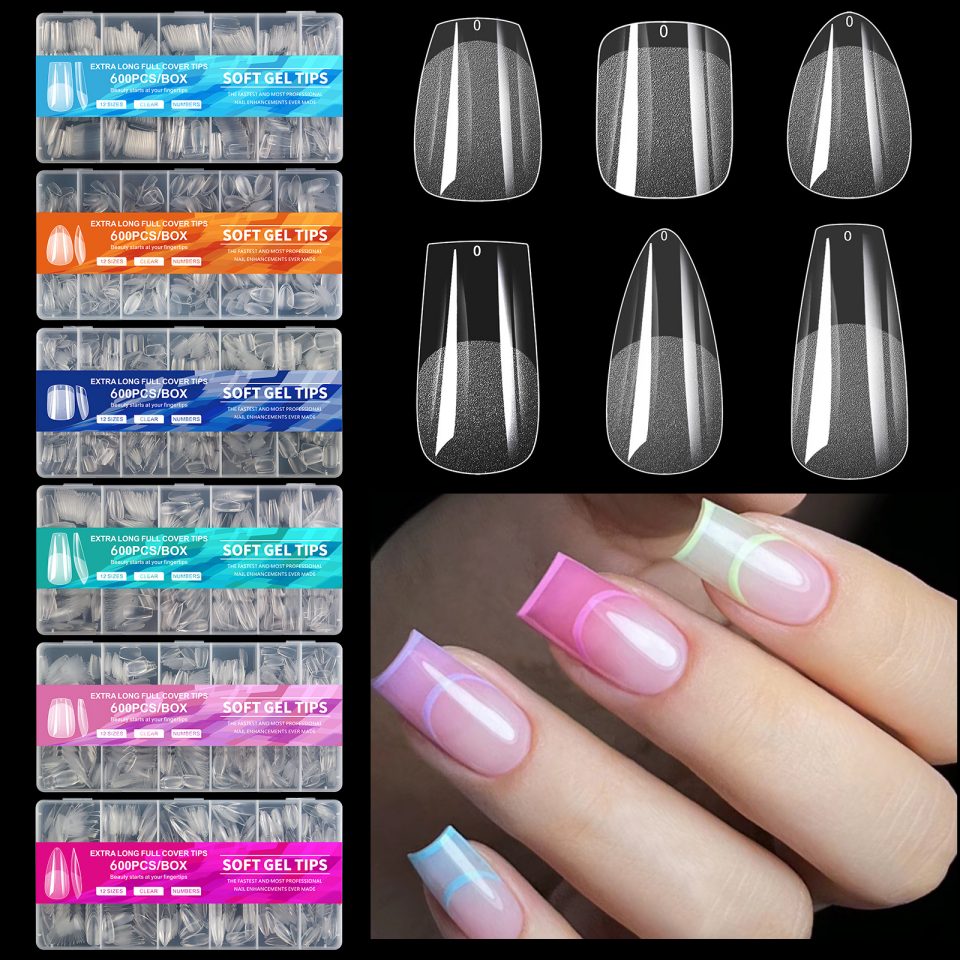 600Pcs Soft Gel Full Cover ເຄັດລັບເລັບ