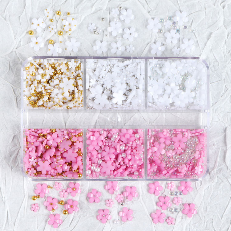 Spring Nail Art Supplies Cherry Blossom with Pearls Manicure ການຕົບແຕ່ງເລັບ DIY